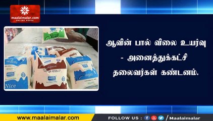ஆவின் பால் விலை உயர்வு- அனைத்துக்கட்சி தலைவர்கள் கண்டனம்.