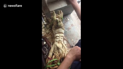 Sculptor creates incredibly detailed statues from local tree roots in Vietnam