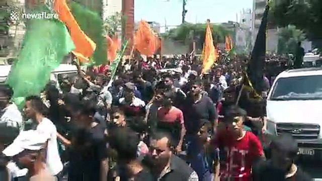 Funeral procession held for three Palestinians killed by Israeli shellfire in Gaza