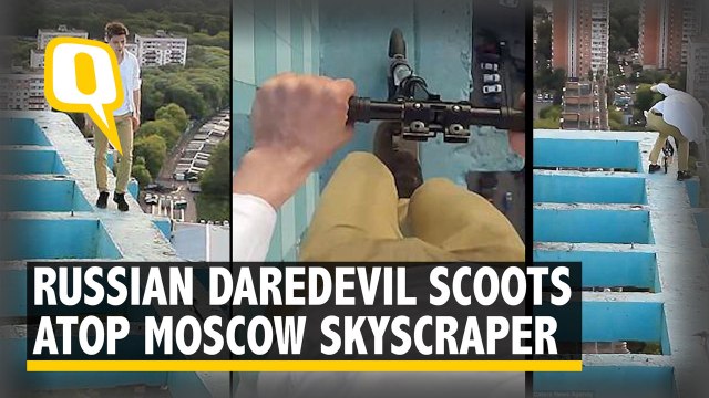 Russian Daredevil Scoots Atop Moscow Skyscraper