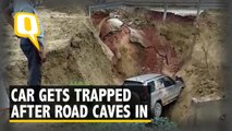 Car Gets Stuck After Road Caves in at Agra-Lucknow Expressway