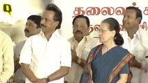 Opposition Leaders Attend Karunanidhi Statue Inauguration at DMK HQ