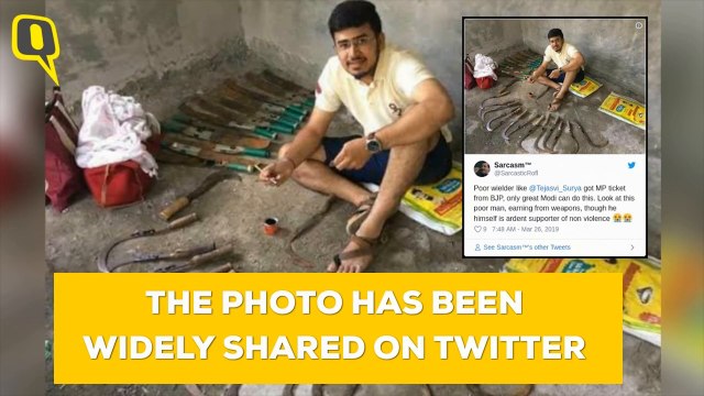 Old Photo of BJP’s Tejasvi Surya Posing With Weapons Resurfaces