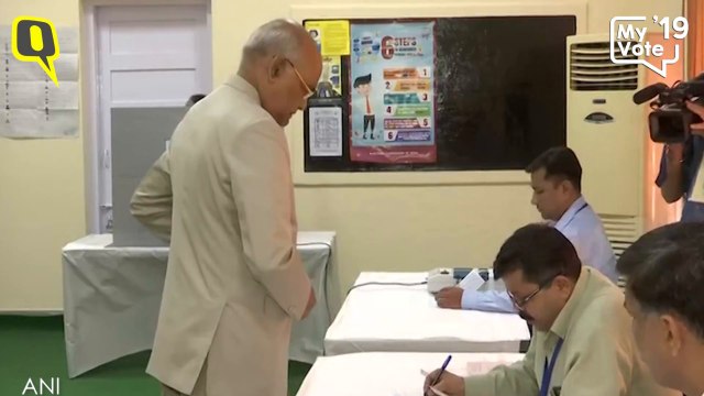 President Ramnath Kovind casts his vote at a polling booth in Rashtrapati Bhawan