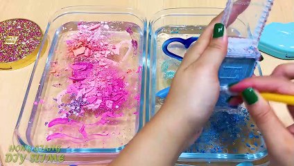 PINK vs BLUE ! Mixing Makeup Eyeshadow into Clear Slime ! Special Series #94 Satisfying Slime