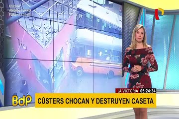 La Victoria: buses chocan entre sí e impactan en caseta de serenazgo