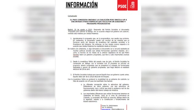 El PSOE ve inviable la coalición con Podemos