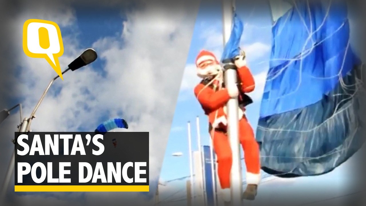 Watch: When Santa’s Grand Descent From the Sky Ends up on a Pole