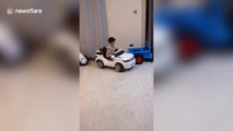 Four-year-old boy shows off incredible parallel parking skills with toy car in China
