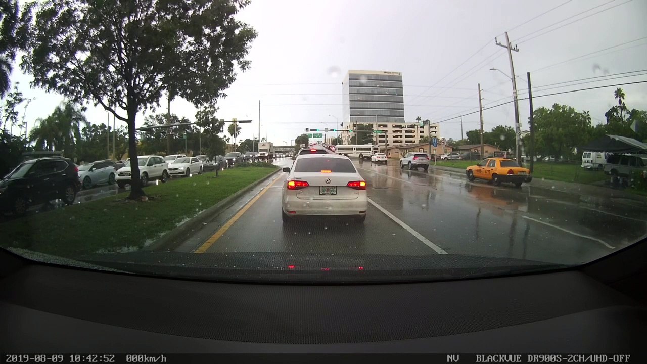 Car Causes Collision on Rainy Day