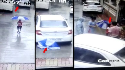 छाता ताने खड़े 6 साल की बच्चे पर चढ़ी रिवर्स में आ रही कार, वीडियो देख रह जाएंगे दंग