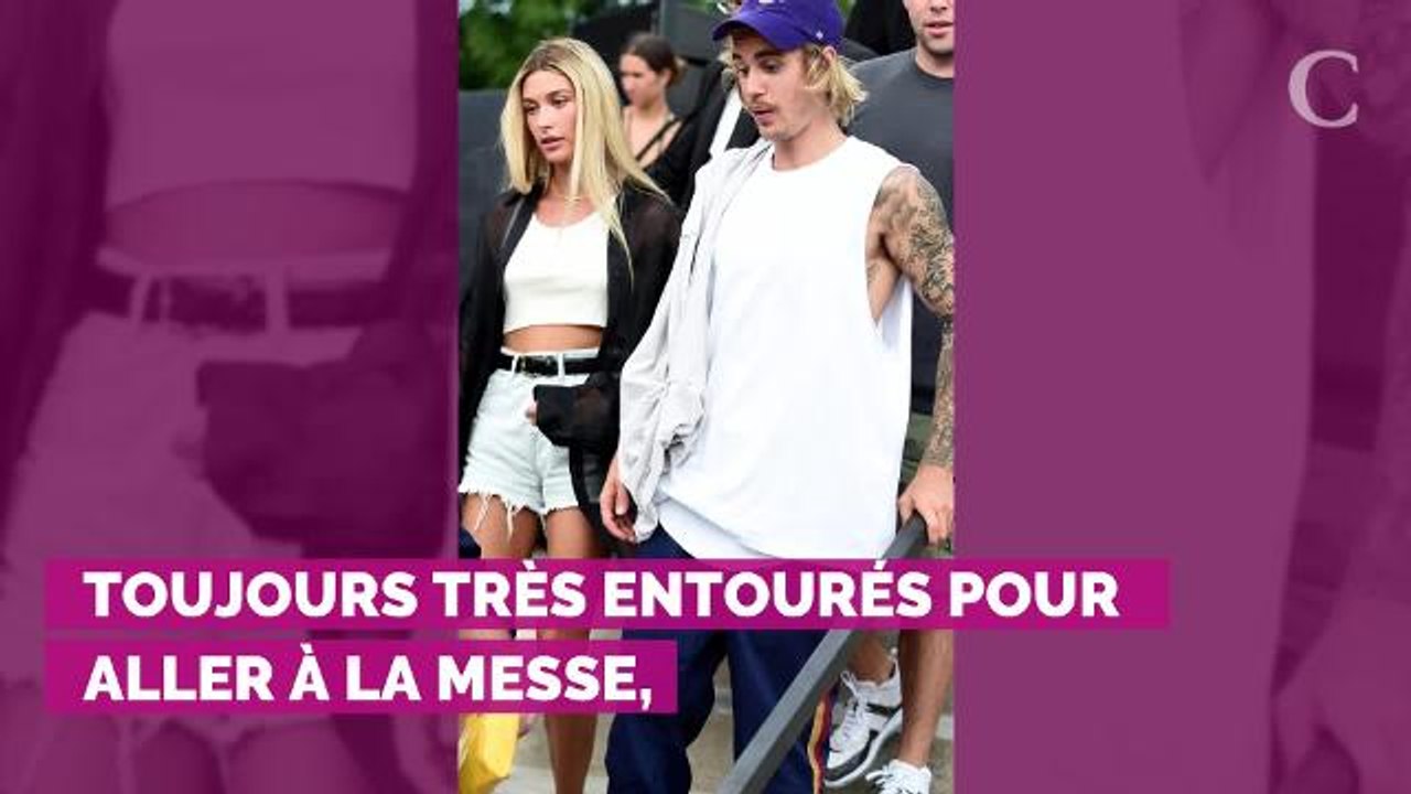 PHOTOS. Quand Justin Bieber essaye tant bien que mal de se cacher des photographes à la sortie de l'église