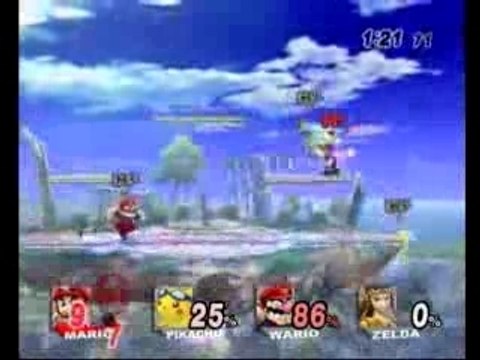 Super Smash Bros. Brawl - Mario VS Pikachu VS Wario VS Zelda