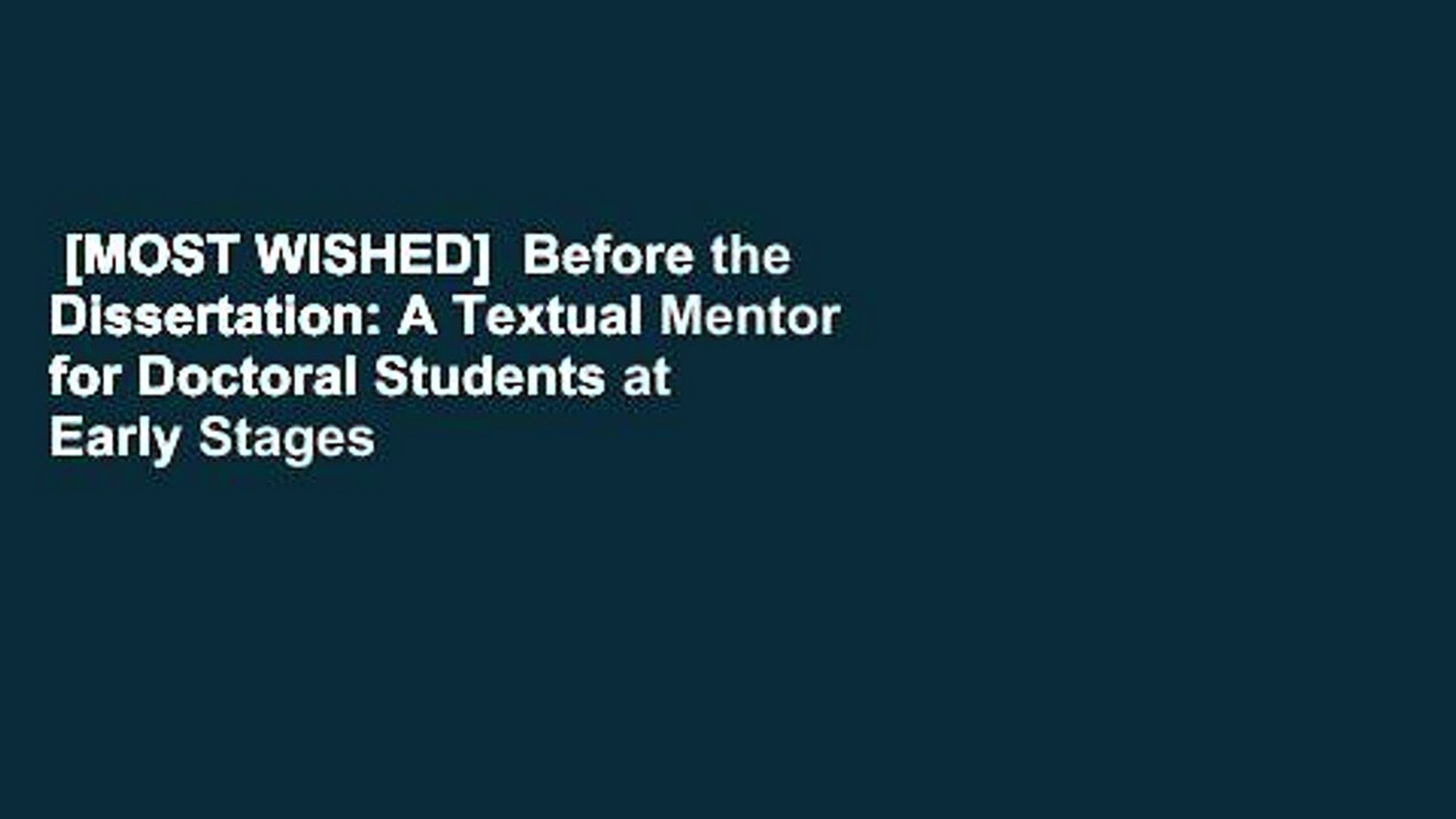 ⁣[MOST WISHED]  Before the Dissertation: A Textual Mentor for Doctoral Students at Early Stages of