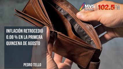Inflación retrocedió 0.08 % en la primera quincena de agosto: Pedro Tello