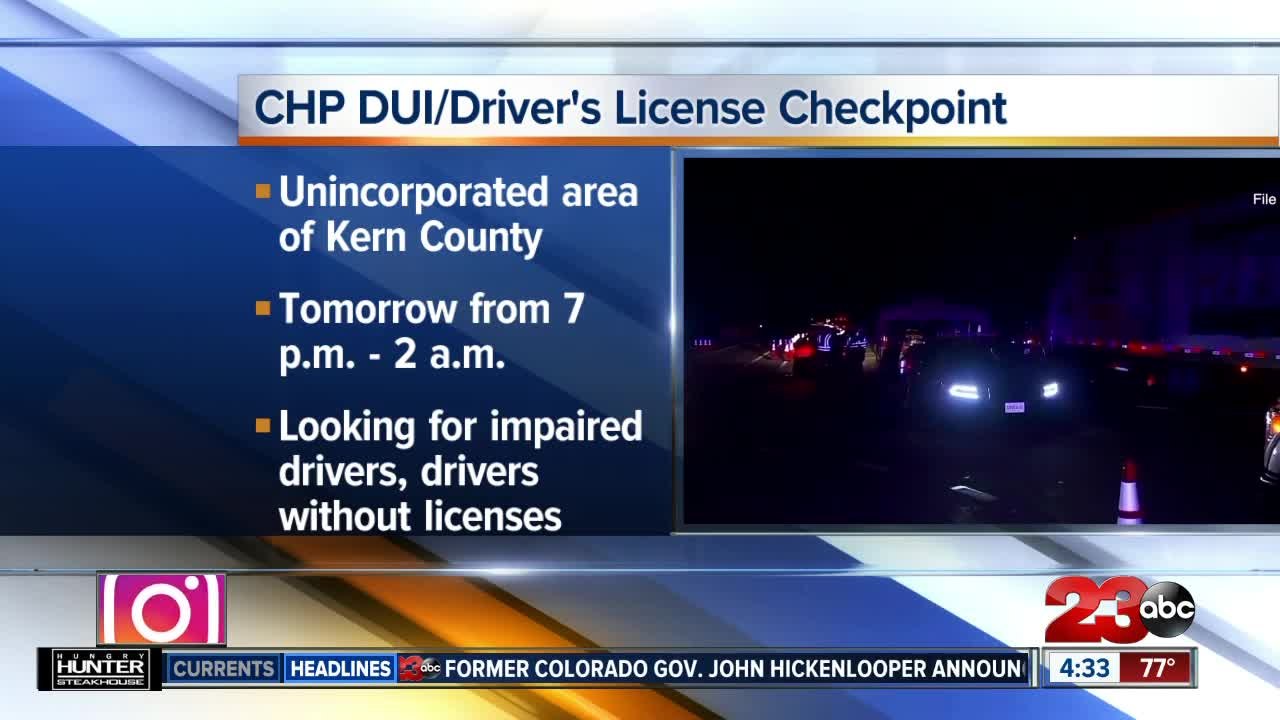California Highway Patrol to conduct DUI checkpoint in Kern County