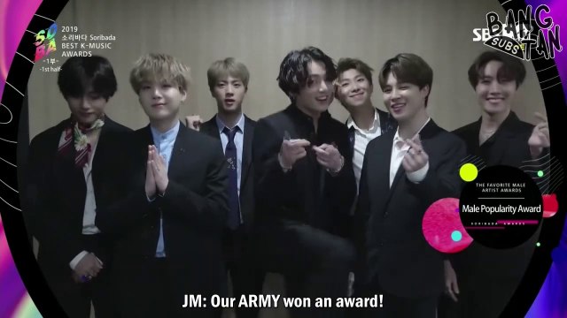 [ENG] 190823 Soribada Best K-Music Awards - BTS Wins Male Popularity Award