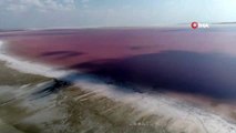 Pembe renge bürünen Tuz Gölü havadan görüntülendi