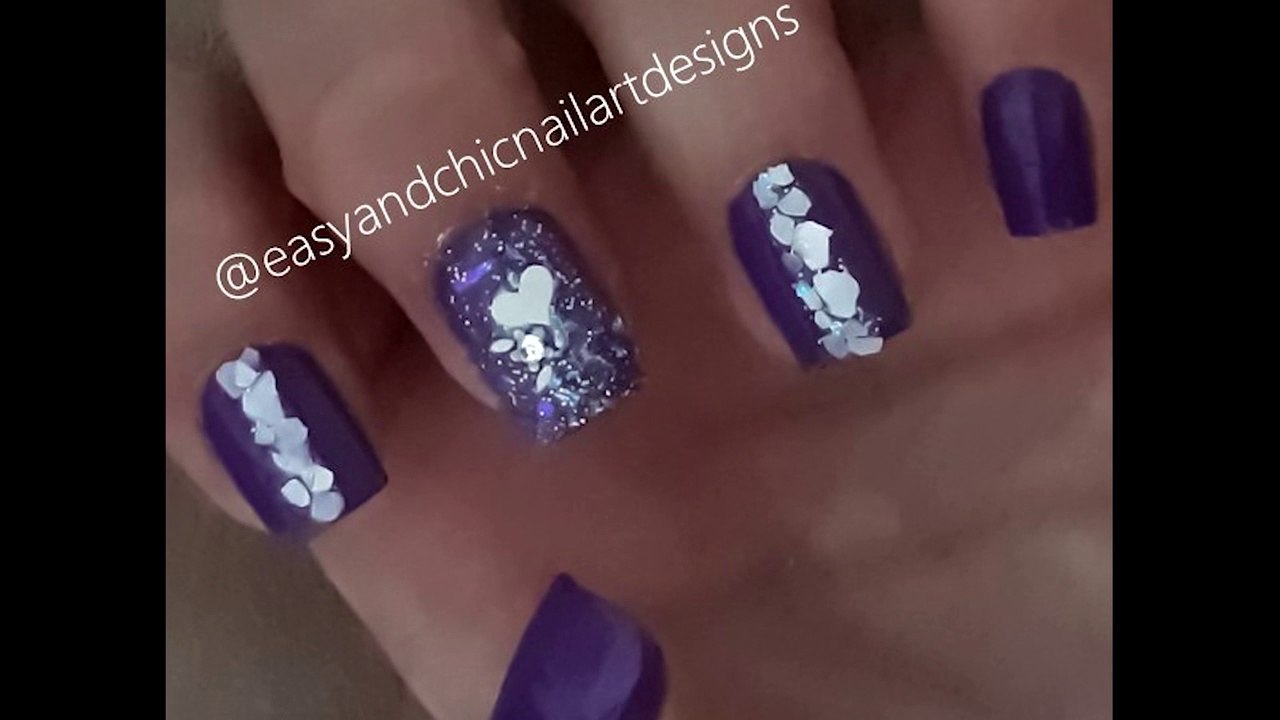 NAIL ART TUTORIAL -Glitter Purple Love Nail Art Design for Valentine's Day-Nail TUTORIAL-STEP by STEP