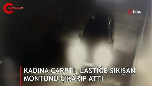 Kadına çarptı, lastiğe sıkışan montunu çıkarıp attı