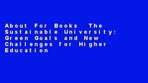 About For Books  The Sustainable University: Green Goals and New Challenges for Higher Education