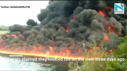 Massive fire breaks out on the Burhi Dihing river in Assam's Dibrugarh