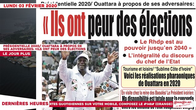 Le Titrologue du 03 Février 2020 / Présidentielle 2020 : Ouattara à propos de ses adversaires- Ils ont peur des élections
