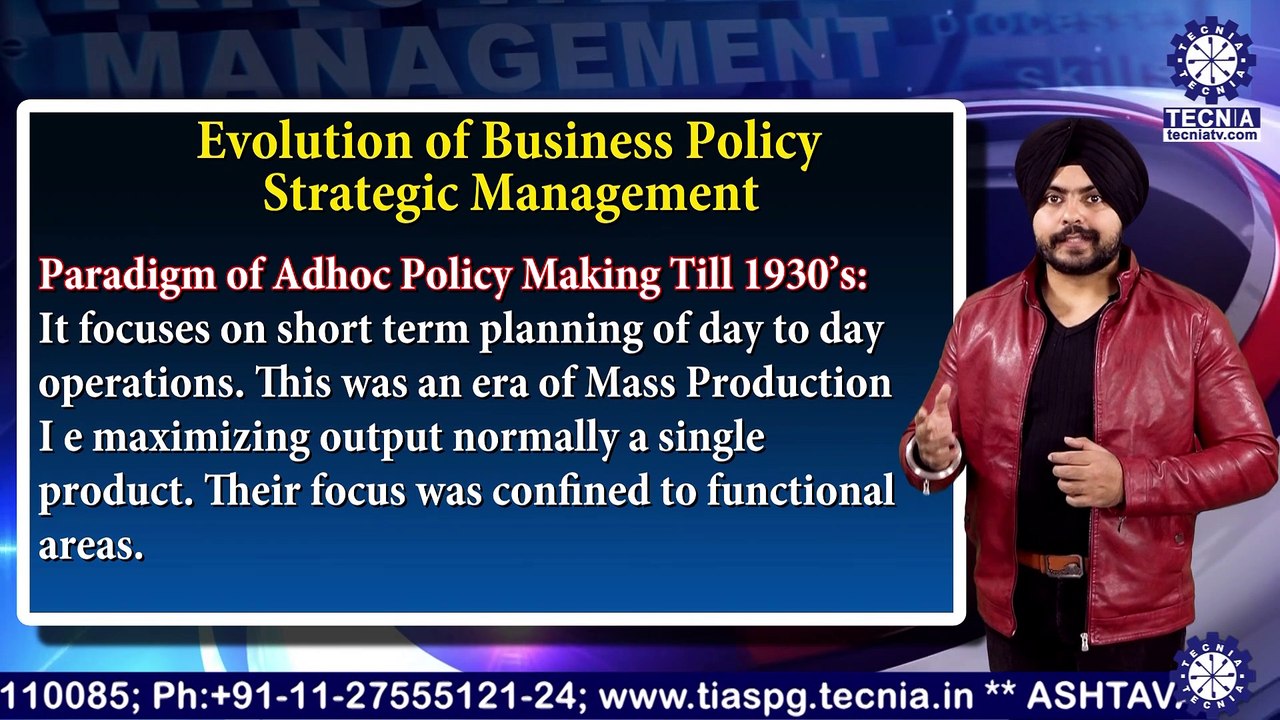 BBA || Mr. INDERPREET SINGH ||  Evolution of Business Policy & Strategic Management || TIAS || TECNIA TV