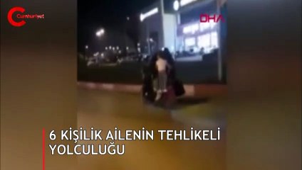 Elektrikli bisiklete 6 kişilik aile bindi