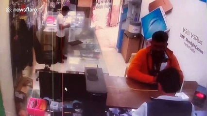 CCTV footage shows smartphone explode at service station in western India