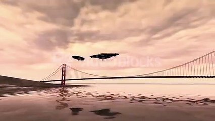 MONTAGEM OVNI SOBREVOANDO RIO E ENORME VIADUTO