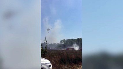 Crema un tractor en un camp de conreu de Llagostera