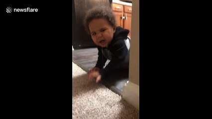 Adorable moment baby gets surprised and has priceless reaction