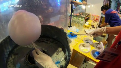 Oddly satisfying moment from crafty cotton candy creators in Vietnam