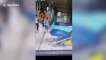 Bus narrowly avoids commuters after smashing into waiting room in China
