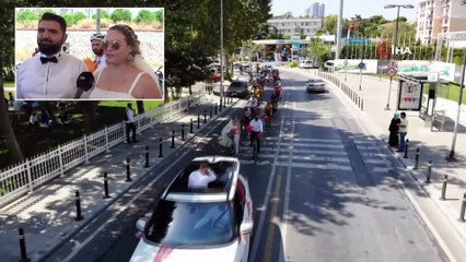 Gelinle Damat Nikaha Bisikletle Gitti Trafiktekiler Şaşkına Döndü
