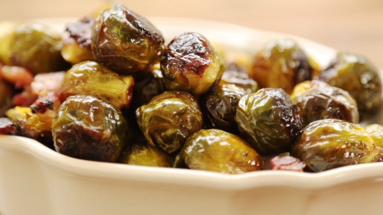 Maple Roasted Brussels Sprouts with Bacon
