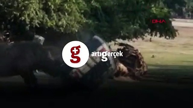 Gergedan, otomobili hurdaya çevirdi