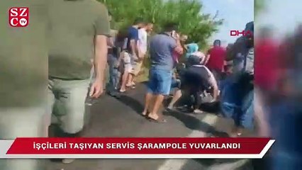 Aydın’da devrilen servis otobüsü alev aldı