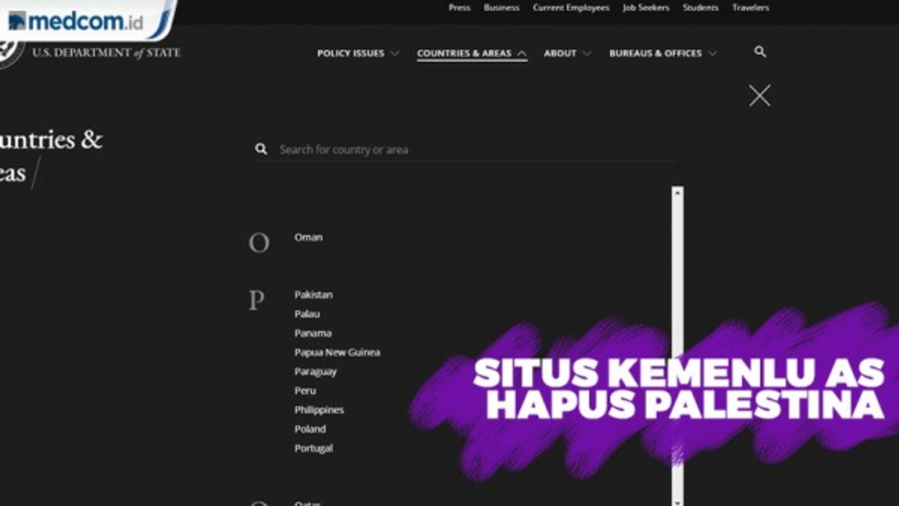 Kemenlu AS Hapus Palestina dari Situs Resmi