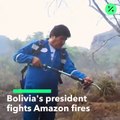 Amazon ormanlarındaki yangın söndürme çalışmalarında Bolivya Cumhurbaşkanı Evo Morales'te mücadele ediyor