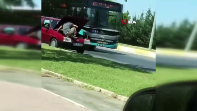 Seyir halindeki aracın motor kısmında ilginç yolculuk