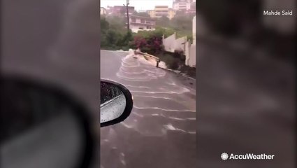 Hurricane turns this hill into a water slide