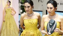 Karisma Kapoor looks classy in yellow gown during jewellery launch; Watch video | FilmiBeat