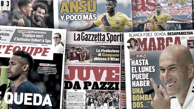 La presse espagnole s’enflamme pour Ansu Fati la nouvelle pépite du Barça, le match fou Juve-Napoli fait les gros titres en Italie