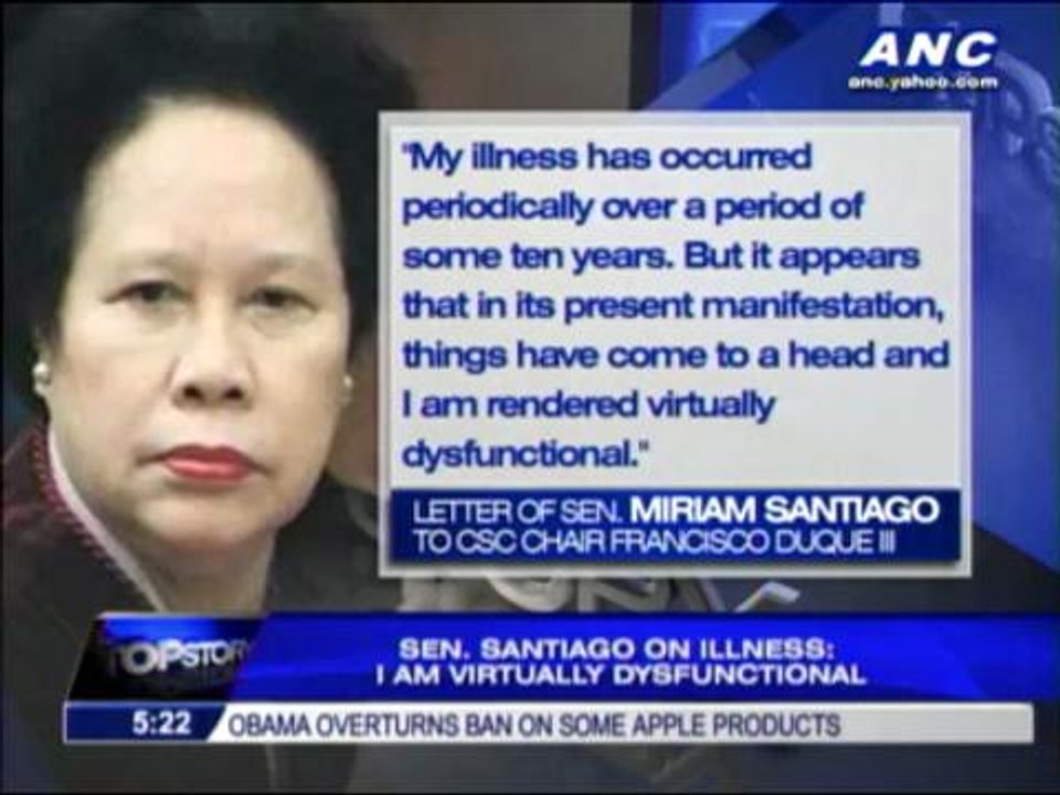 Illness keeps Miriam 'dysfunctional'
