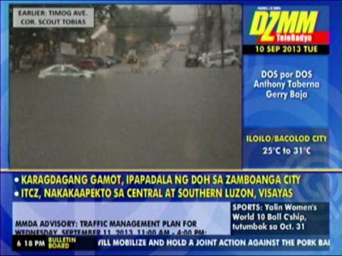 Floods cause traffic jams in Quezon City