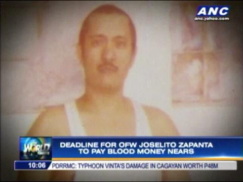 Deadline for OFW Zapanta to pay blood money nears