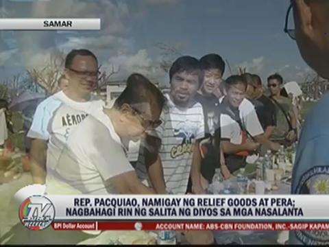 Pacquiao visits typhoon victims, preaches Word of God