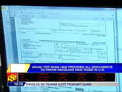 Arum shows Pacquiao's tax documents